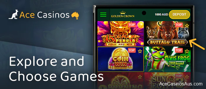 Go to the pokies section in Android Casinos and select a slot