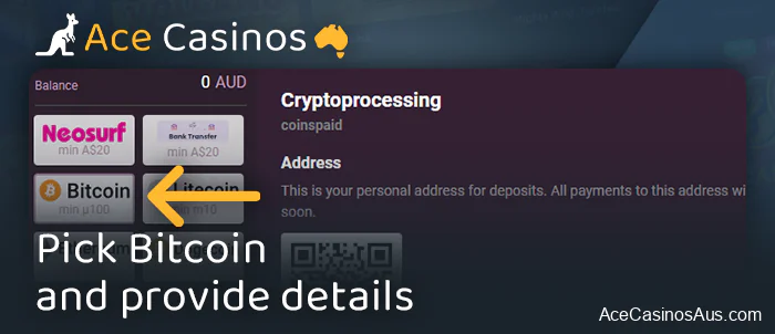 Choose to deposit Bitcoin at AU online casino