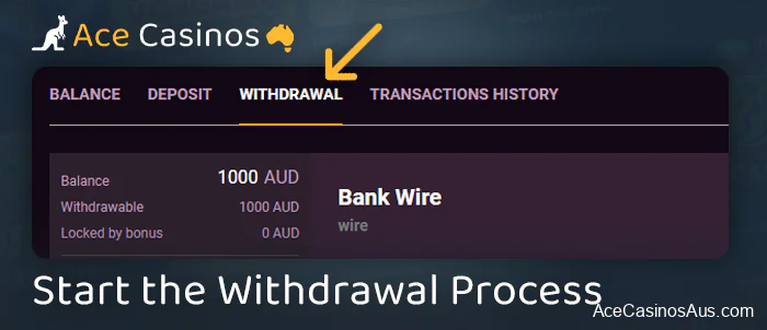 Go to the withdrawal section of the online casino