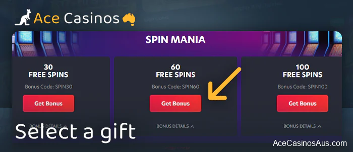 Choose a bonus with free spins at AU Casino