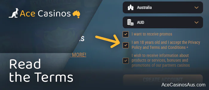 Agree to terms and conditions at new Australian online casino