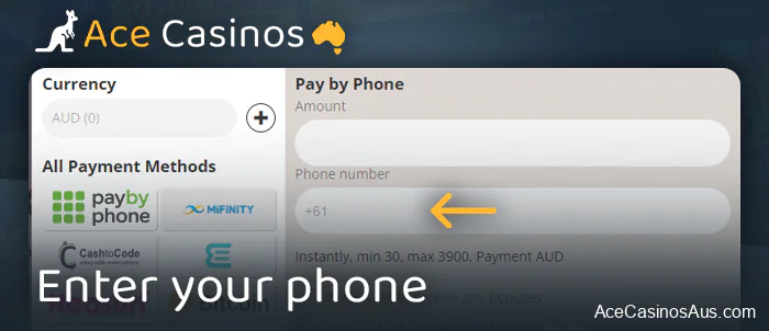 Enter phone number when depositing via Pay by Phone at Online Casino