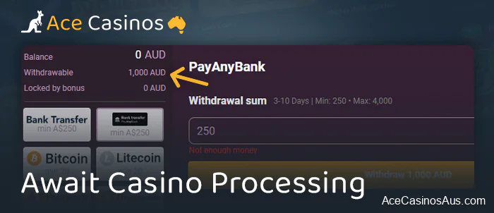 Wait for the withdrawal to be processed by the online casino