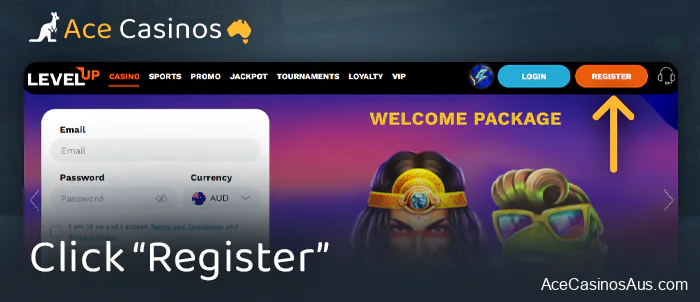 Go to the Level Up Casino website and click the sign up button