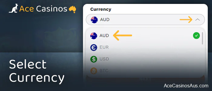 Specify AUD currency when registering for a Level Up Casino account