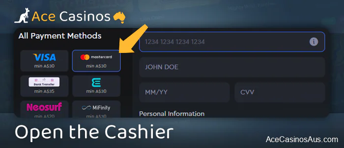 Select MasterCard method in the payment section of the casino