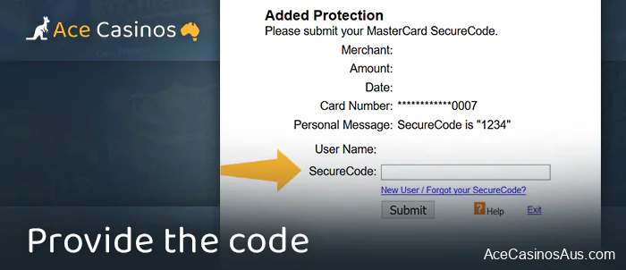 Enter mastercard confirmation code to deposit at online casino
