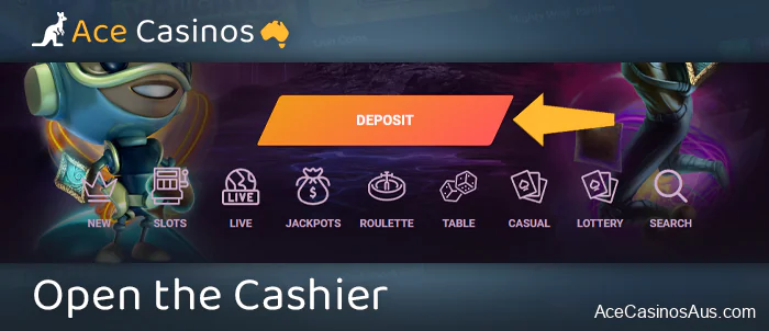 Open a payment section in an online casino