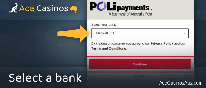 Specify the bank to deposit to the casino via POLi