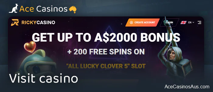 Open the Ricky Casino website