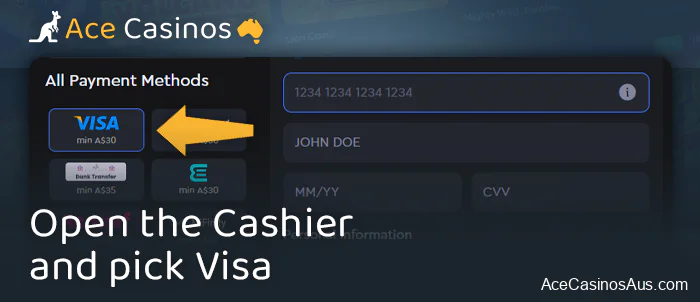 Select Visa in payment section of online casino