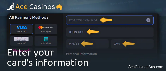 Enter Visa card details when depositing at online casino