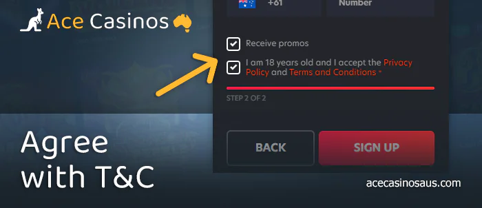 Agree to the casino's terms and conditions when you sign up for 1Red