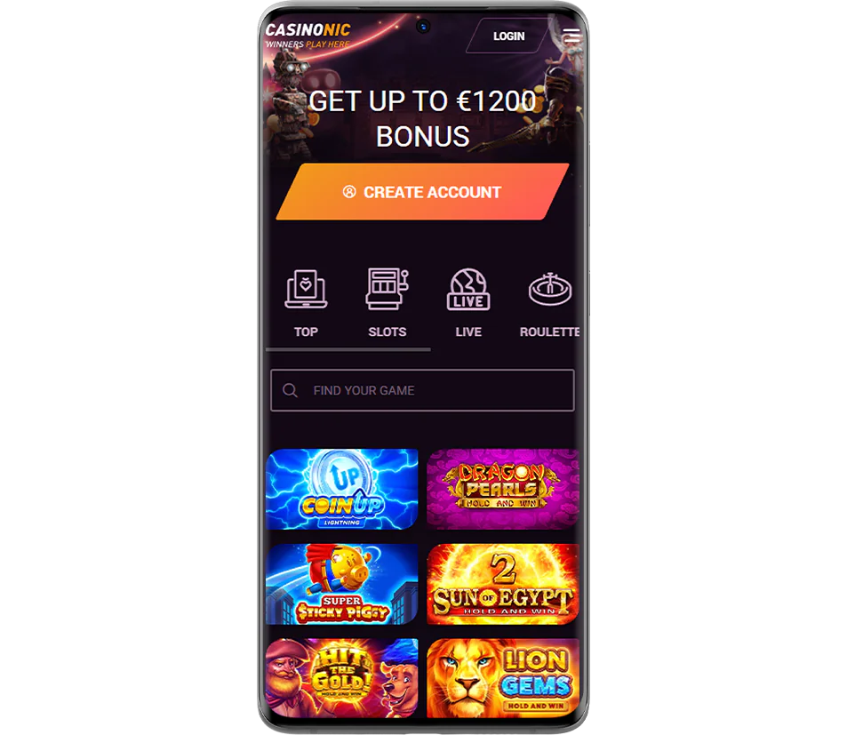 Screenshot of Casinonic homepage